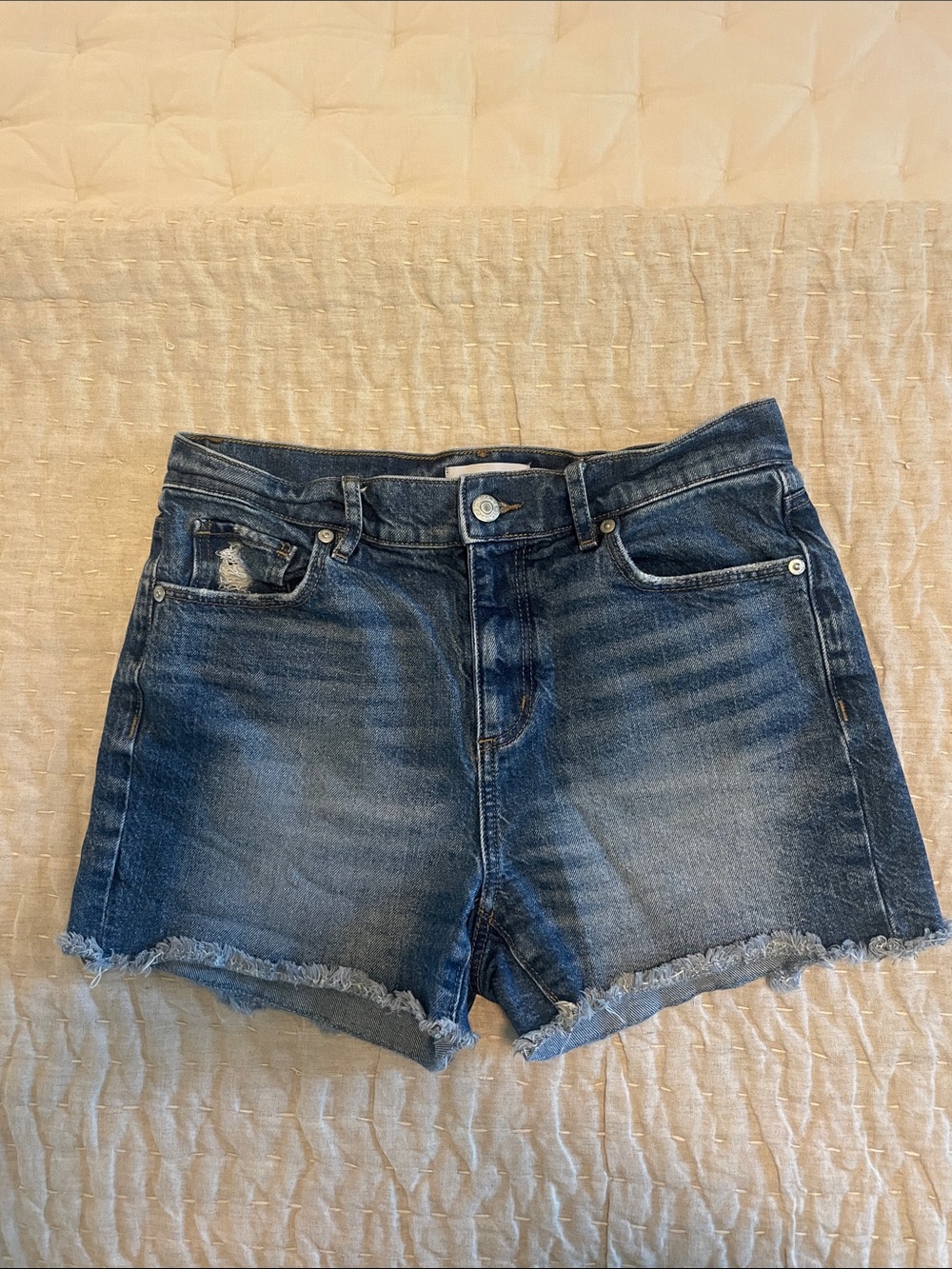 LOFT Dark Blue Distressed Denim Shorts